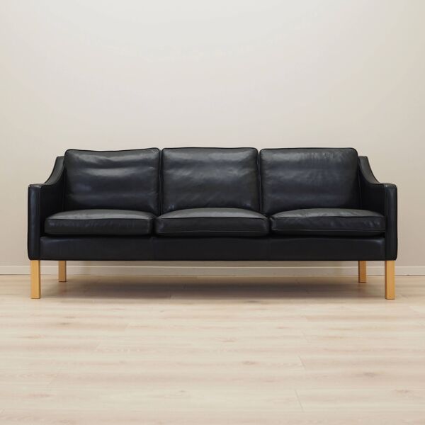 Canapé en cuir noir, design danois, années 1970, fabrication : Hurup Møbelfabrik