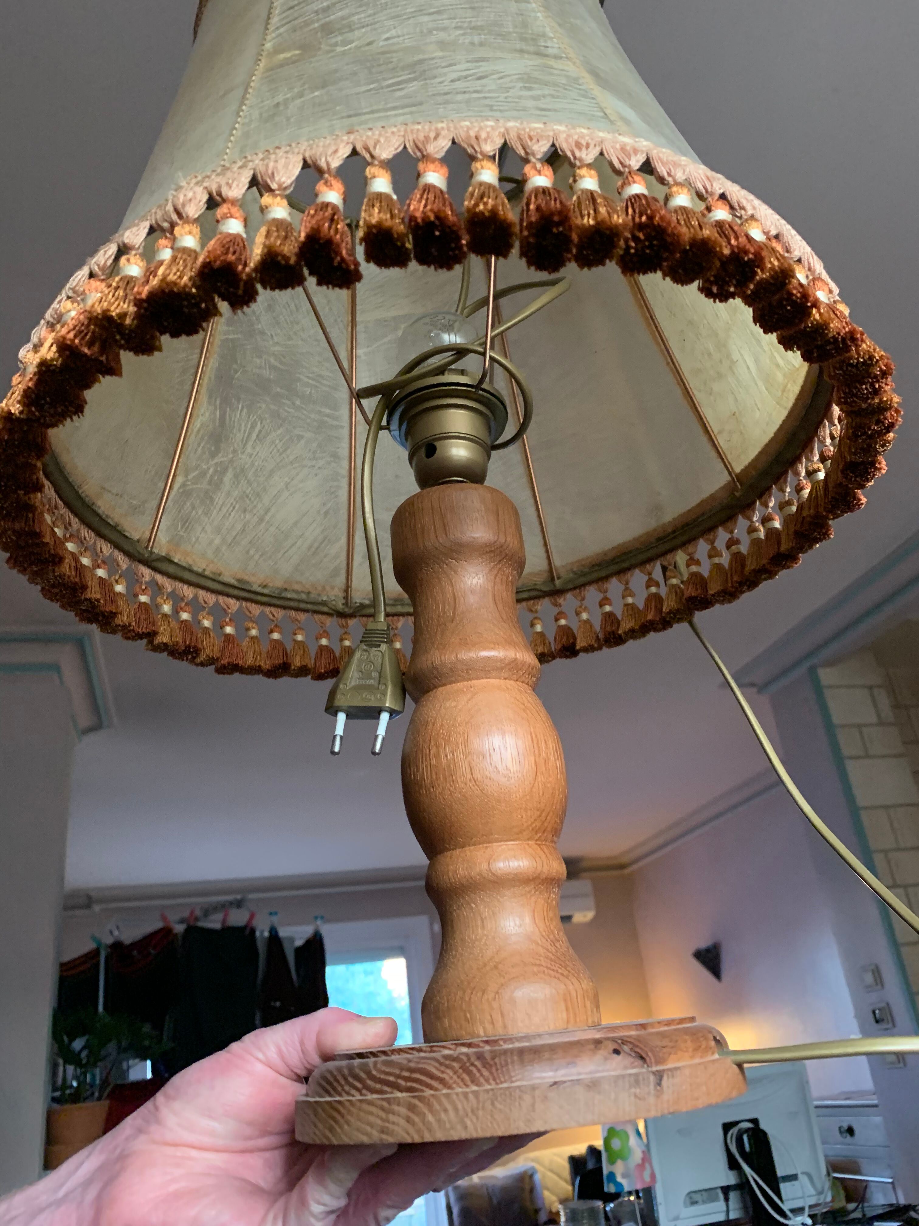 Solid wood lamp and French lampshade in pig bladder