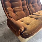 Canapé modulable 4 places Airborne années 1970 — Coussins en velours marron et coque en ABS crème