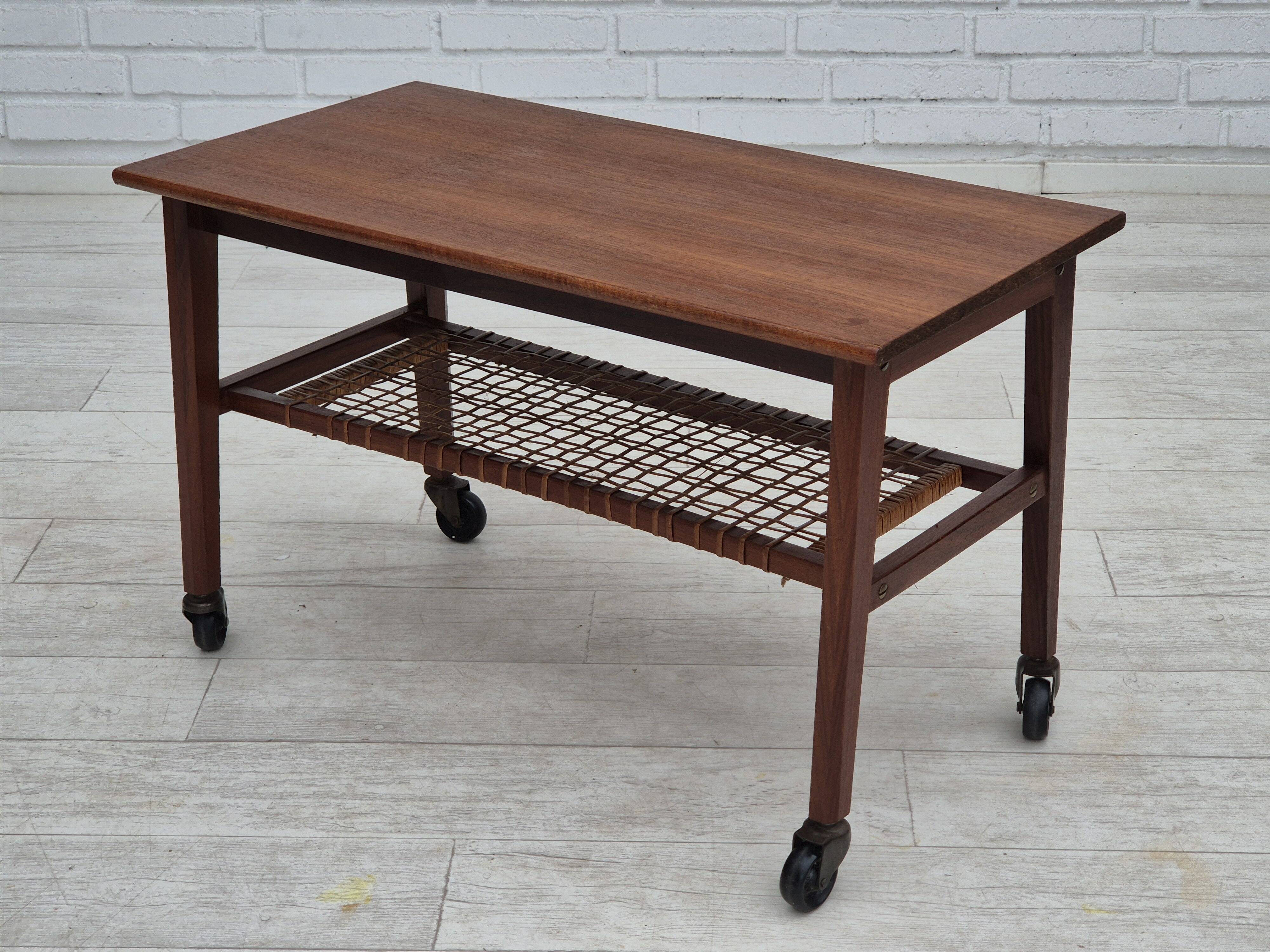1970s, Danish side table, original very good condition, teak wood, rattan.