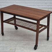 1970s, Danish side table, original very good condition, teak wood, rattan.