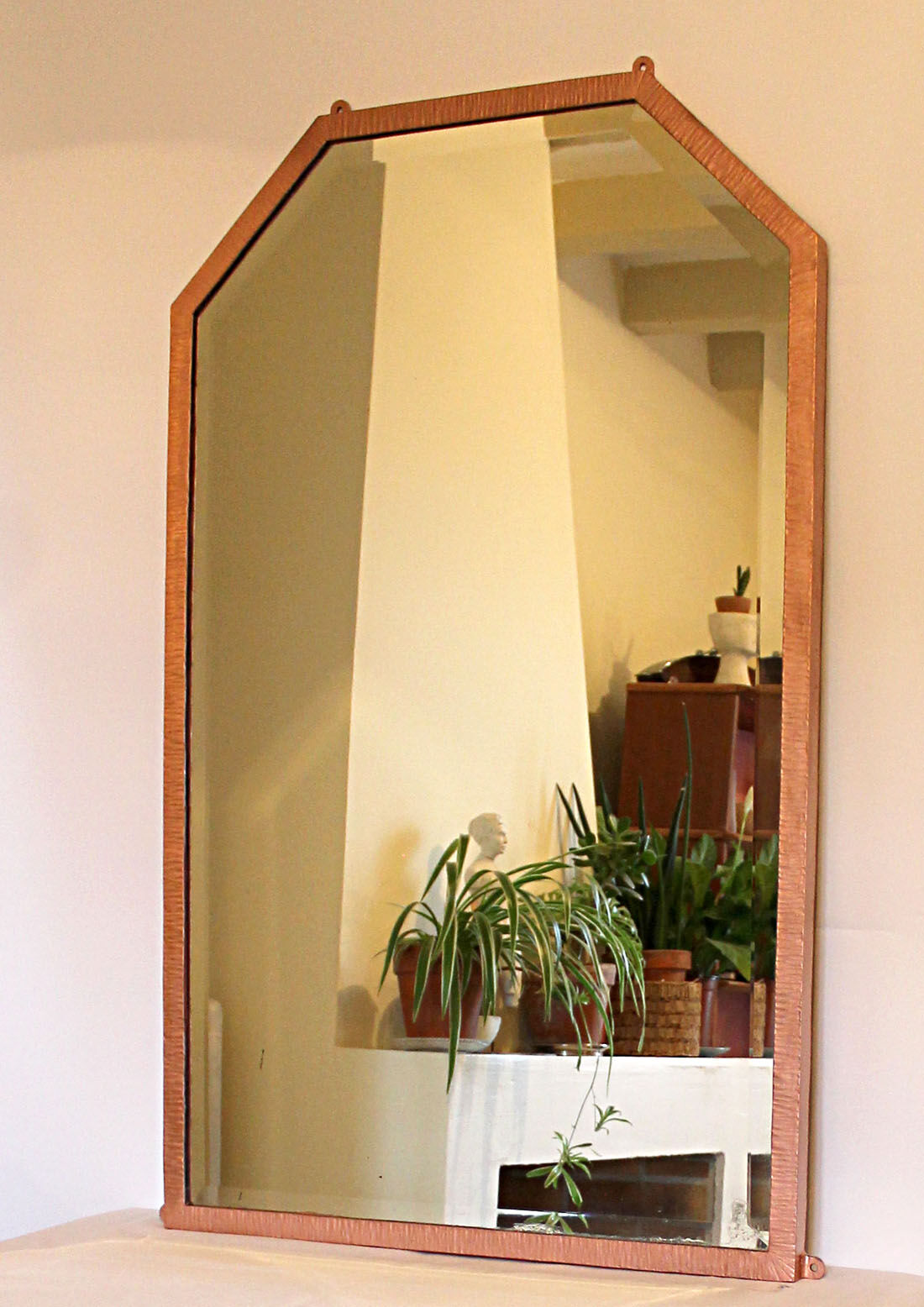 Art deco gold patinated metal mirror pink 65x105cm