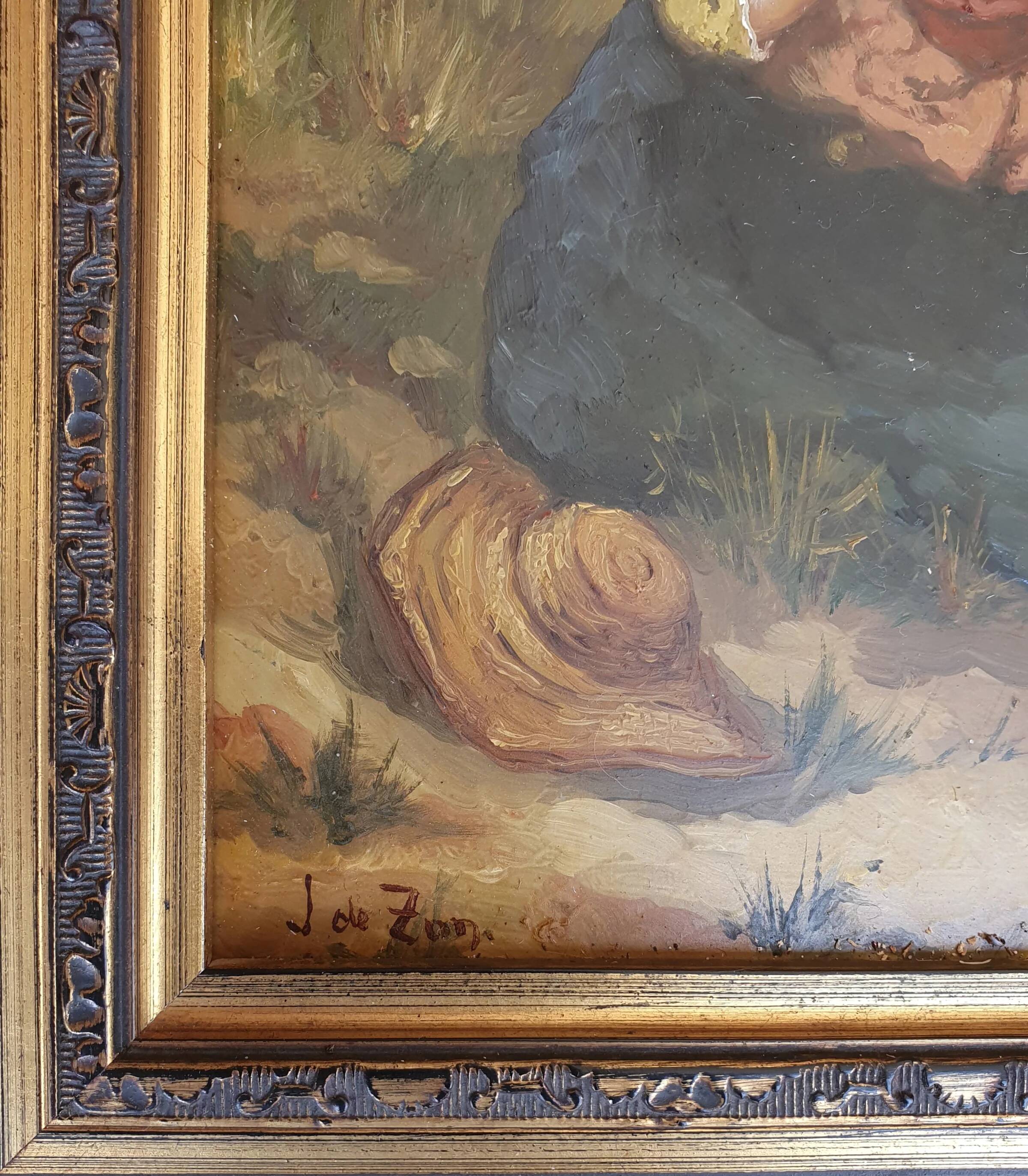 2 x Mother and child in the dunes, signed / J. de Zon (lower left) / oil on wood