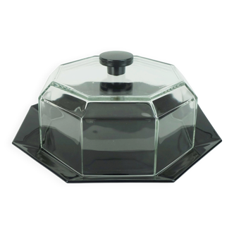 Arcoroc octime cake plate with cloche or cheese dome black and clear glass