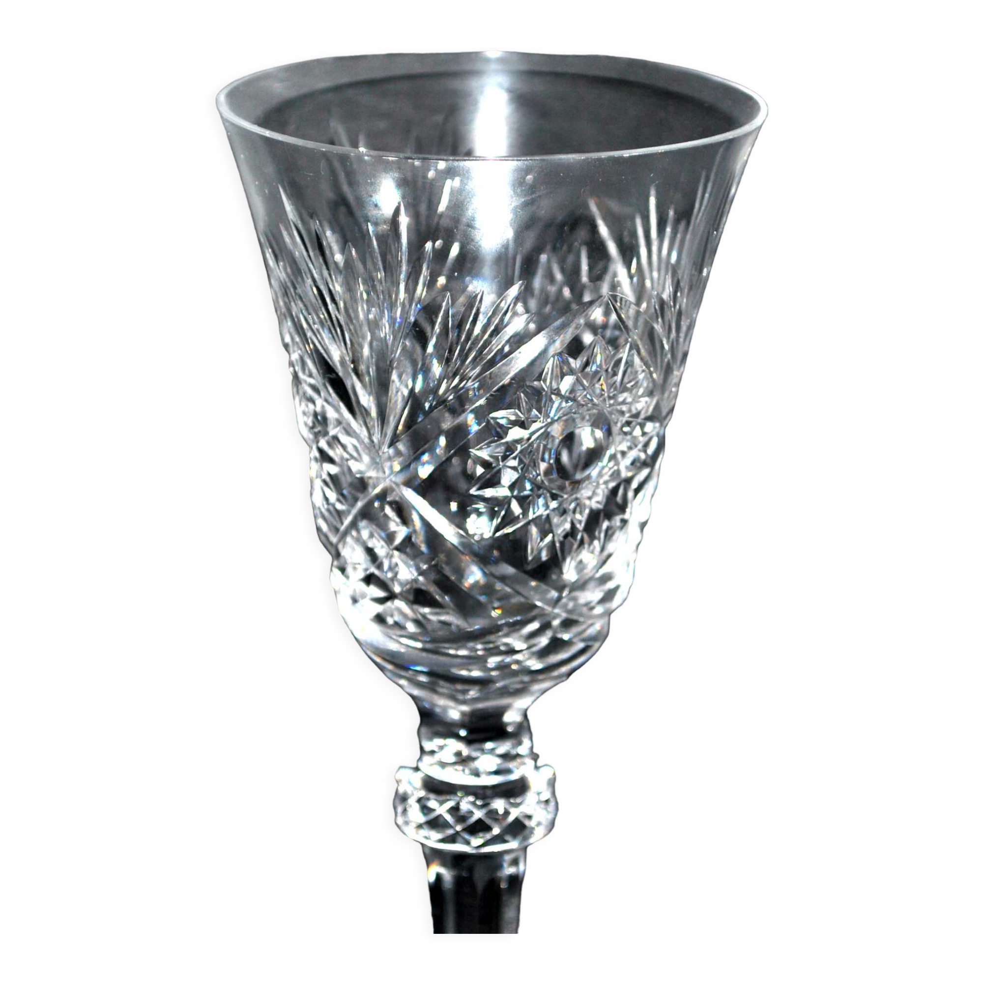 Series of 6 Lemberg / Saint-Louis diamond-cut crystal water glasses? 19cm