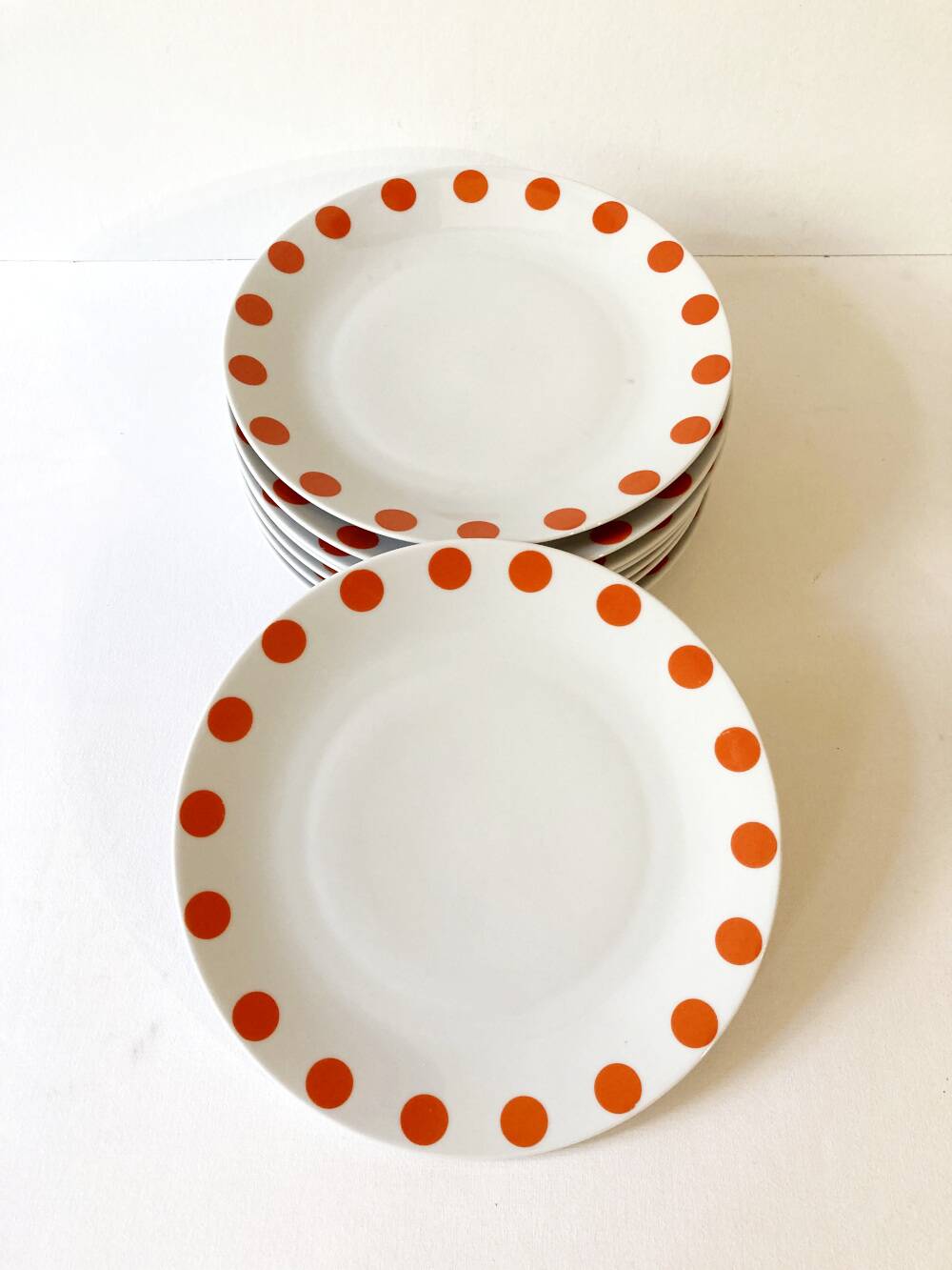 8 Schirnding Bavaria porcelain plates with orange dots, 1970s