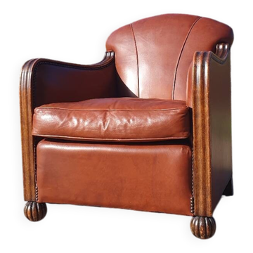 Chaise vintage en similicuir marron style Art déco années 1950