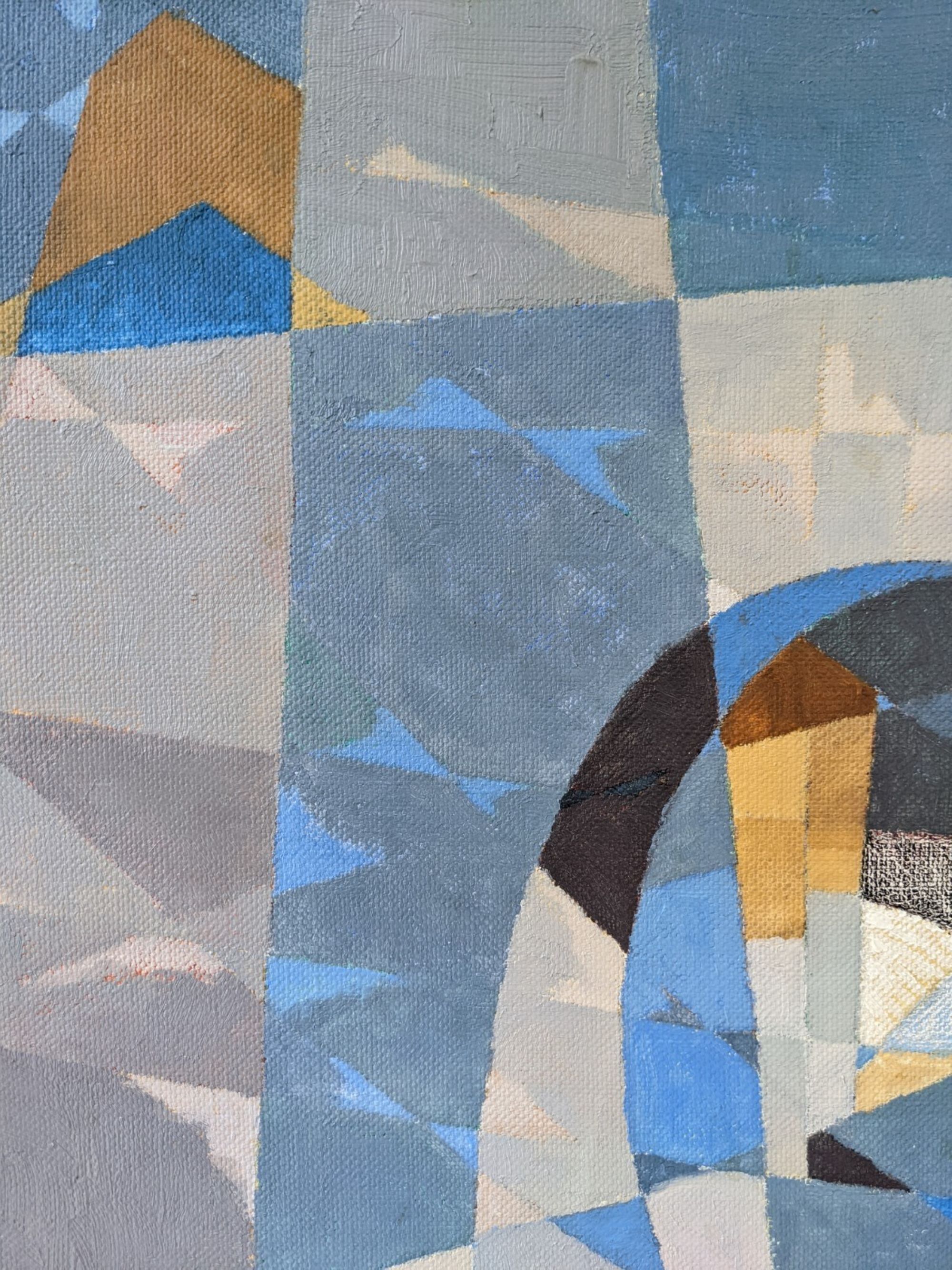 1955 mid-century modern swedish "sea bridge" vintage abstract oil painting, framed