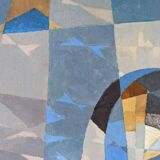 1955 mid-century modern swedish "sea bridge" vintage abstract oil painting, framed