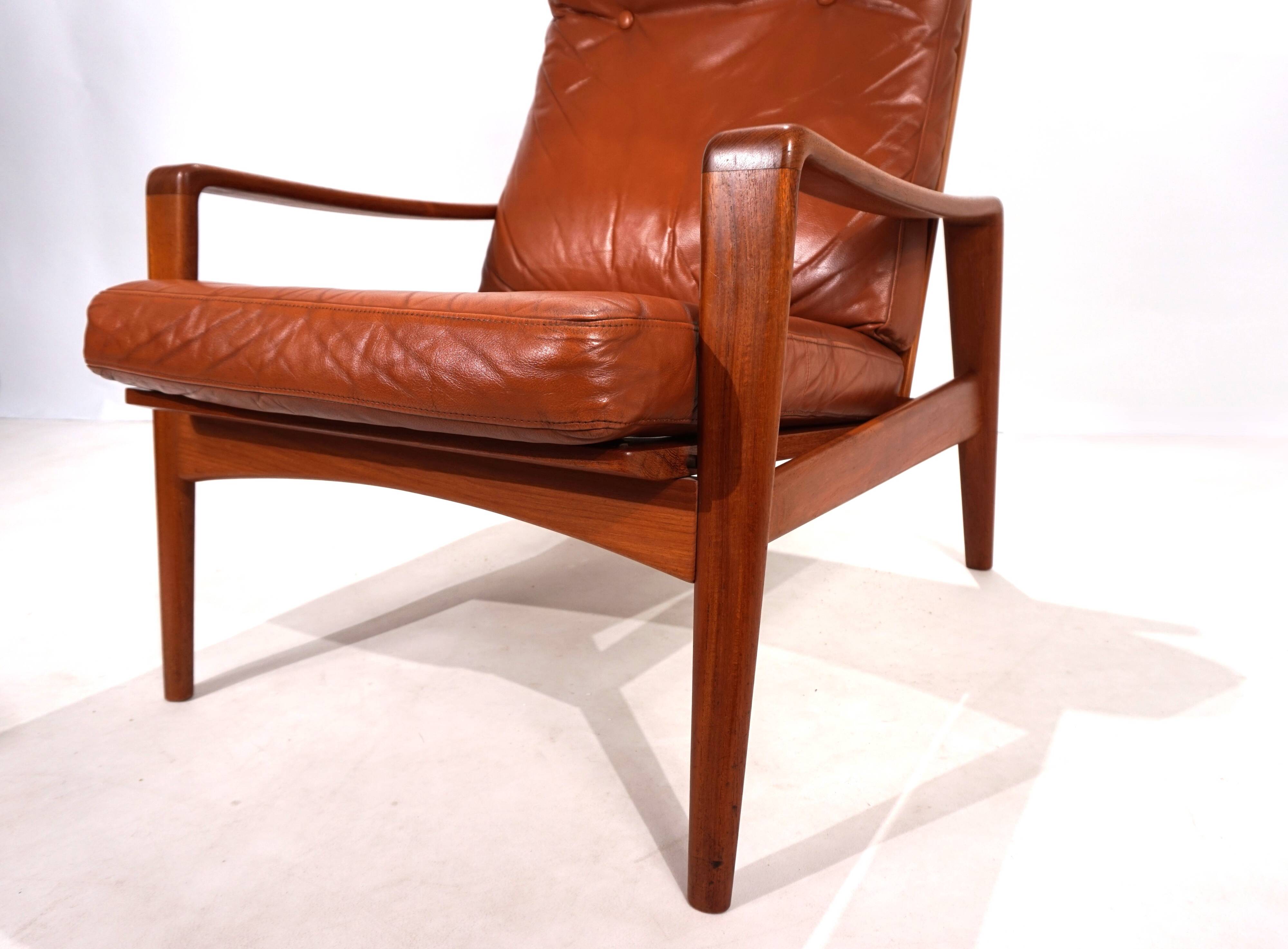 Fauteuil en cuir teck Komfort par Arne Wahl Iversen, 1960