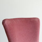 Vintage toad armchair in pink velvet with fringes, 50s/60s