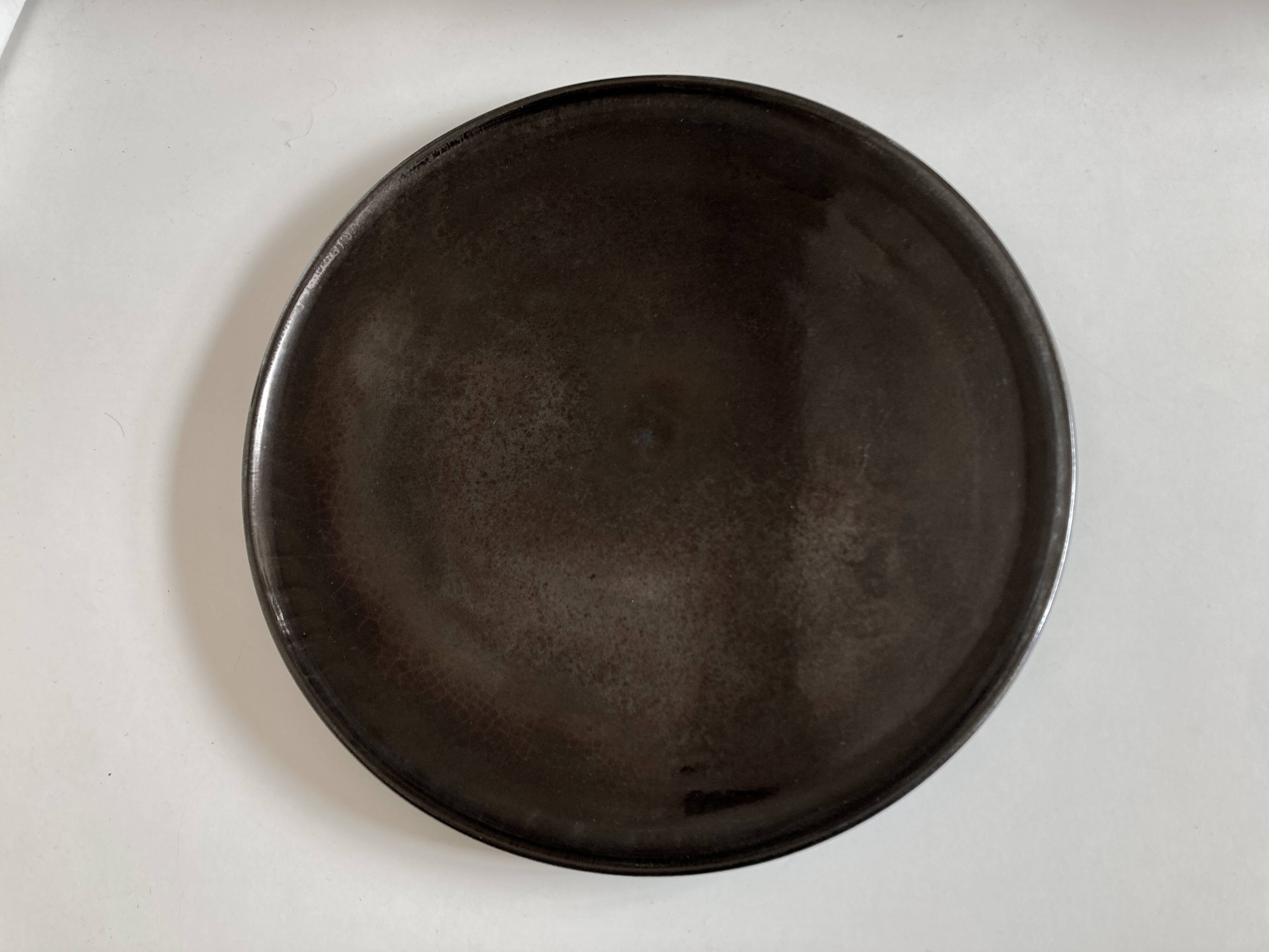 XXL Beretta Vallauris 1960 black glazed earthenware tray D34cm