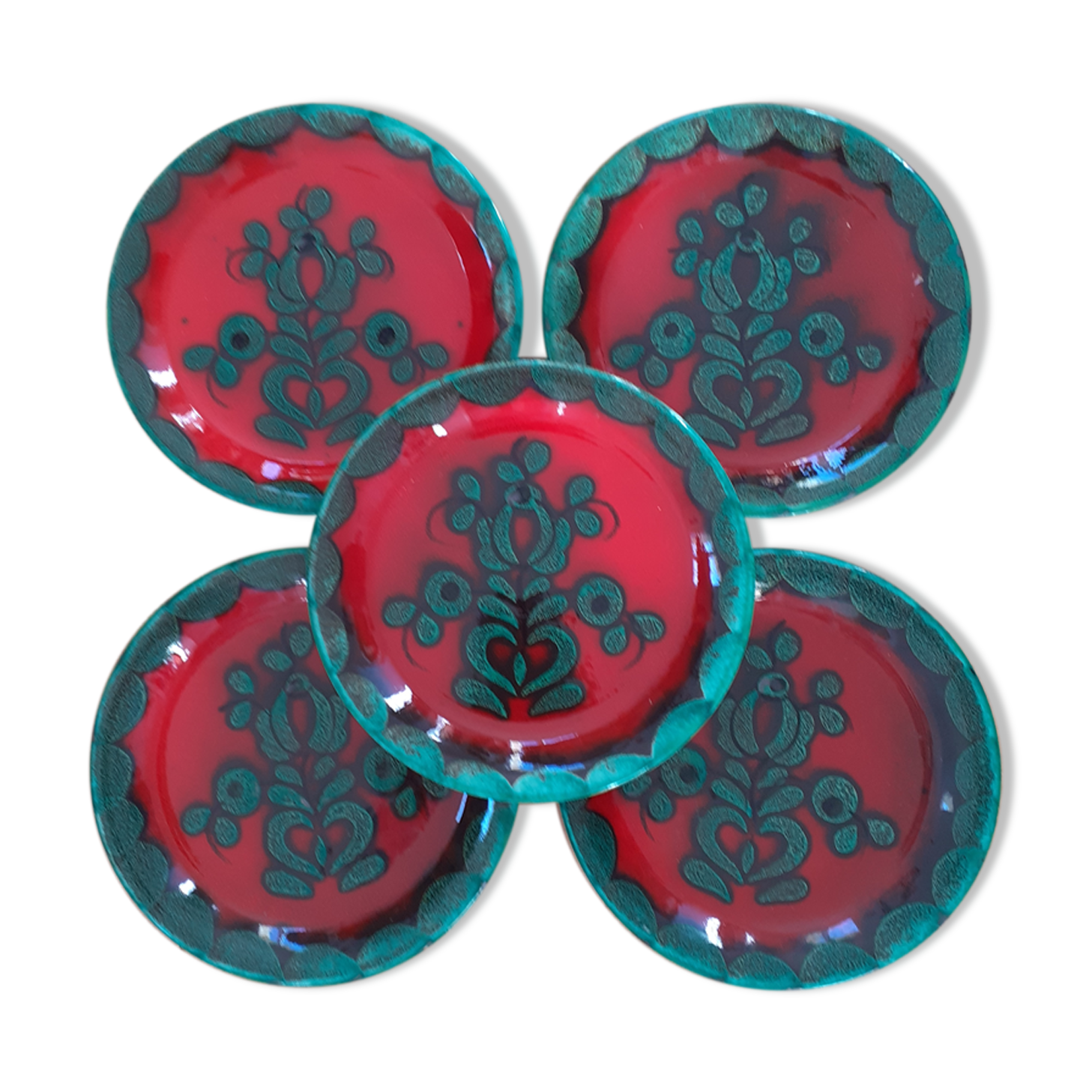 Set of 5 plates Gallo Piroschka Villeroy and Bosch green and red