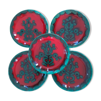 Set of 5 plates Gallo Piroschka Villeroy and Bosch green and red