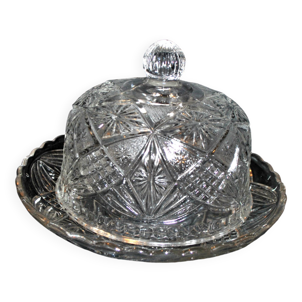 Cloche à fromage vintage en verre pressé-moulé Portieux Vallerysthal