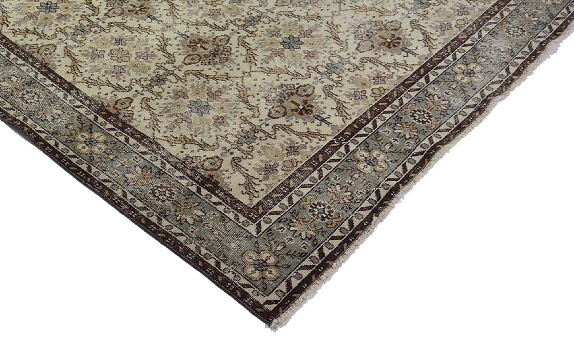 Large Vintage Turkish Carpet Beige Floral 320 x 210 cm