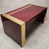 Executive desk by Jean Claude Mahey - lacquered wood & brass - Ca 1970