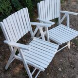 White wooden folding garden chairs from the 70s