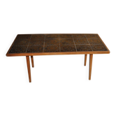 Table basse palissandre marron à plateau de carreaux de céramique - Danemark, années 1960