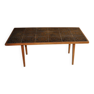 Brown rosewood coffee table with ceramic tile top - Denmark, 1960s