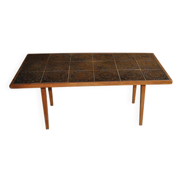 Table basse palissandre marron à plateau de carreaux de céramique - Danemark, années 1960