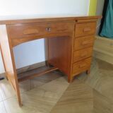 Vintage modernist desk - 5 drawers - shelf - 1950s - closure mechanism