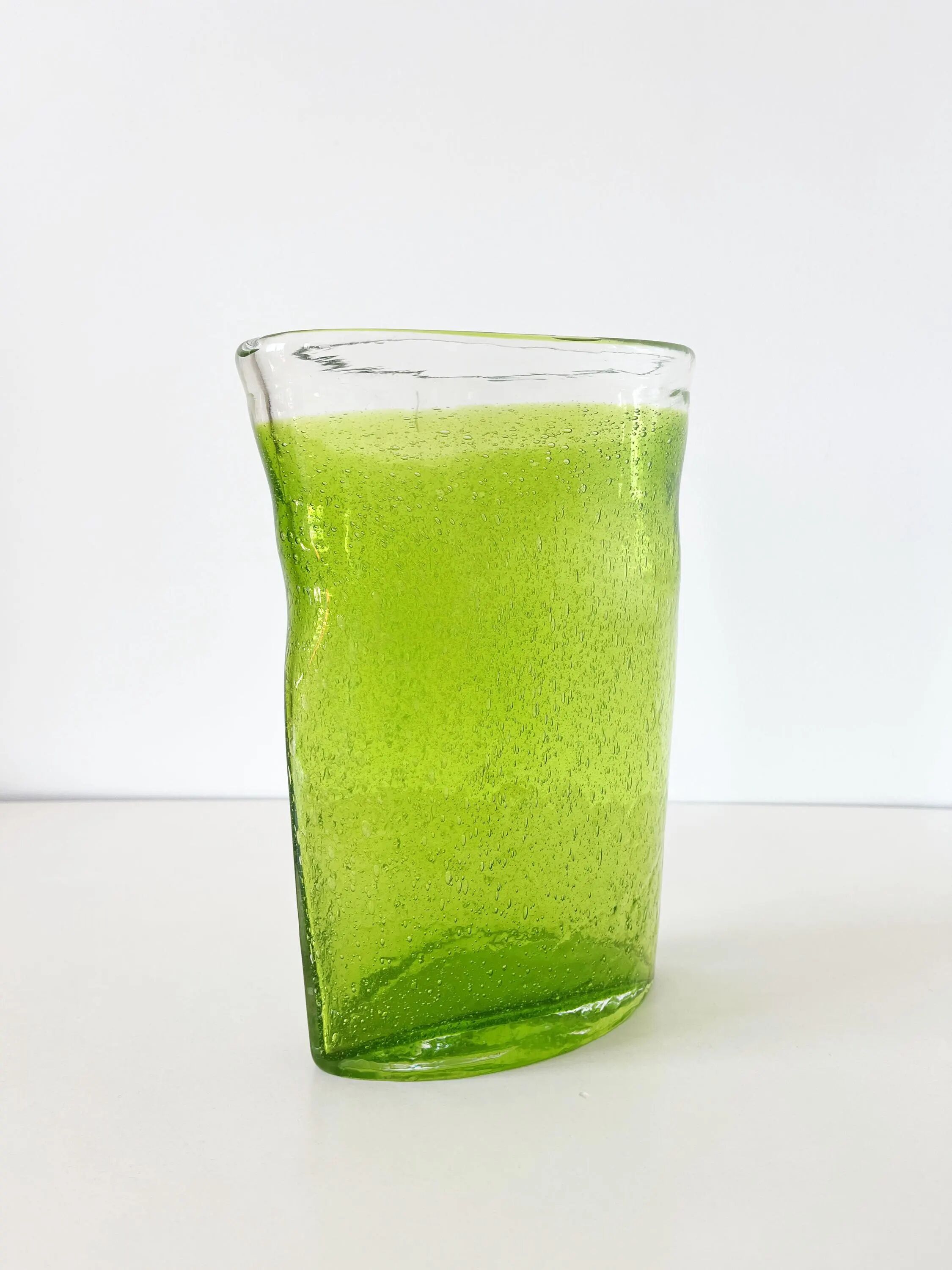 Large vintage green lemon bubble blown glass vase