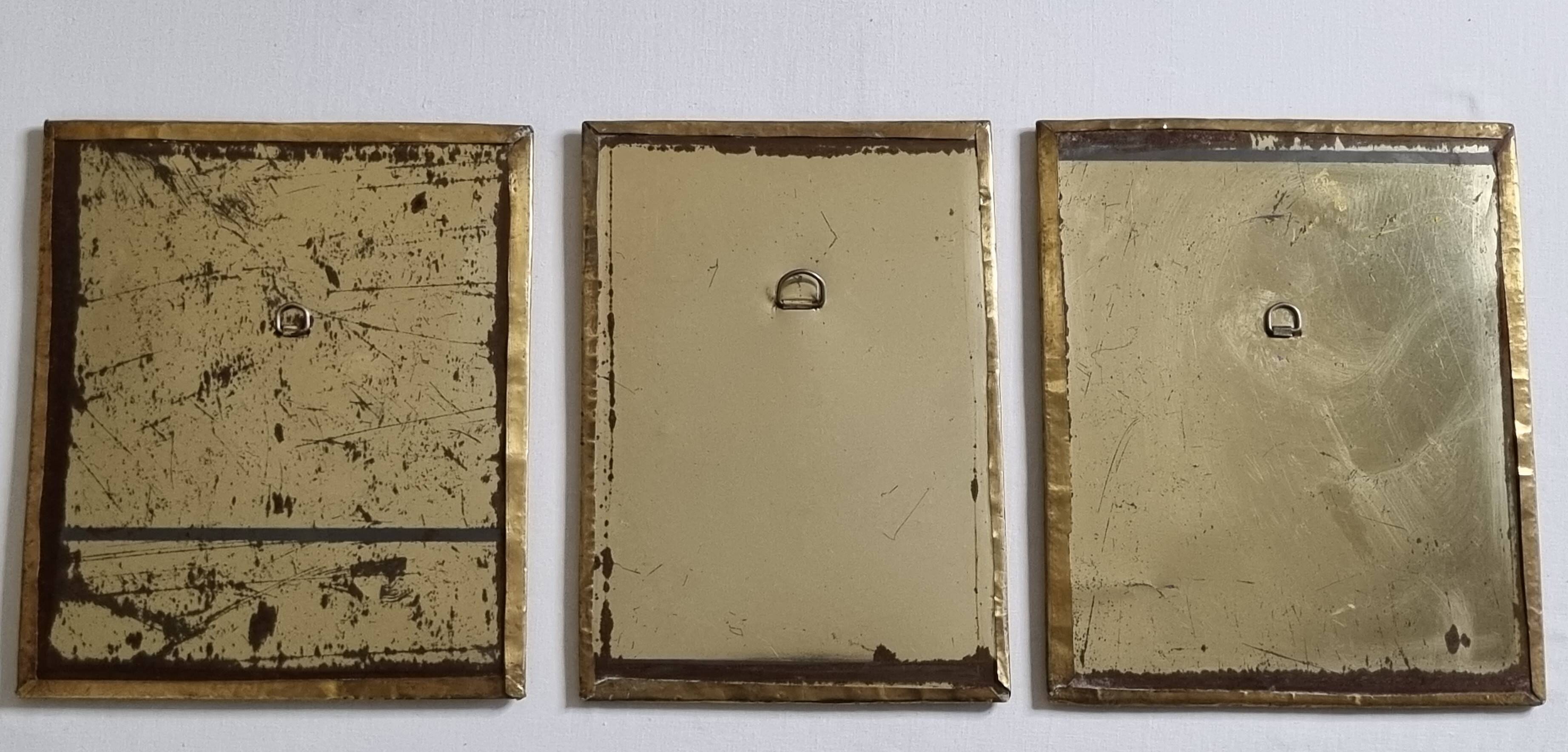 Ensemble de 3 miroirs en laiton repoussé, artisanat marocain, 20 x 25 cm