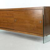 Teak sideboard with glass legs, France - 1990s