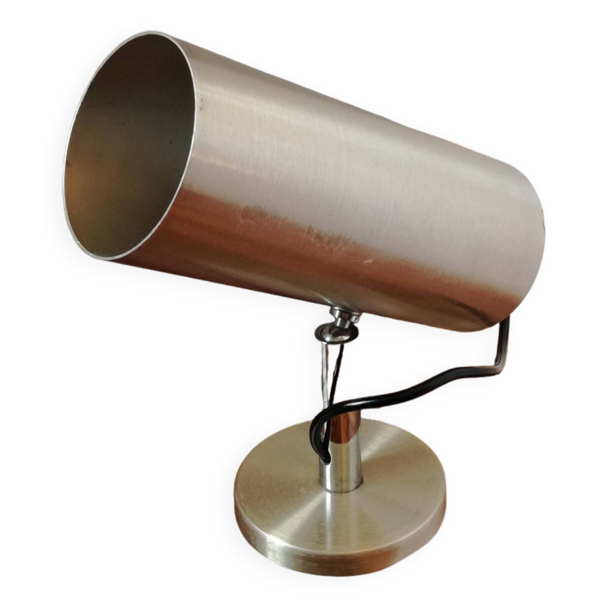 Cylindrical and adjustable wall spotlight in brushed stainless steel, 1970s