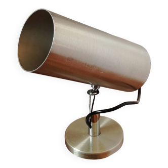 Cylindrical and adjustable wall spotlight in brushed stainless steel, 1970s