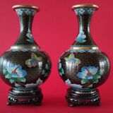 Pair of vintage cloisonné enamel vases from the 20th century H19 cm