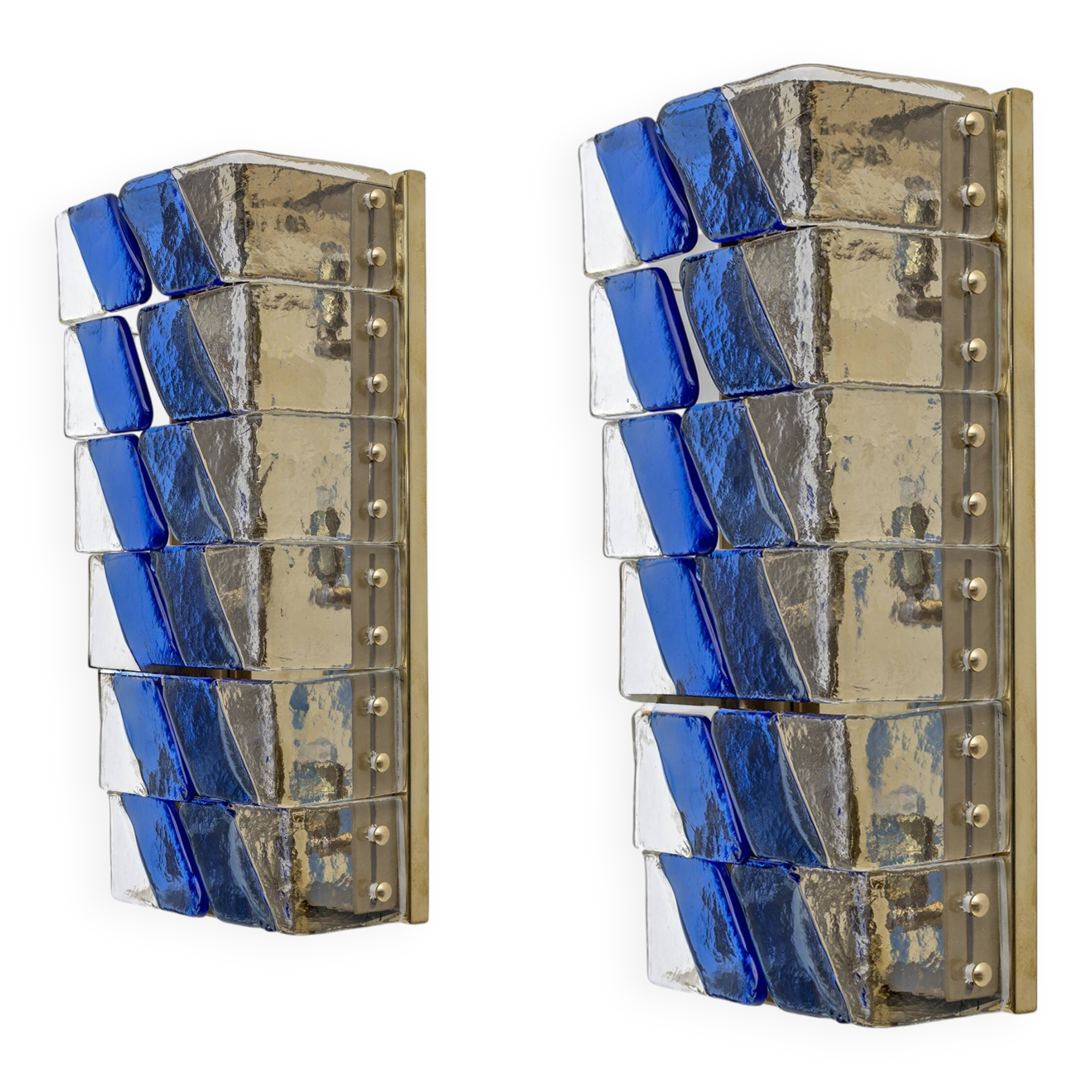 Pair of Mid-century Modern Style Italian Murano Glass and Brass Sconces