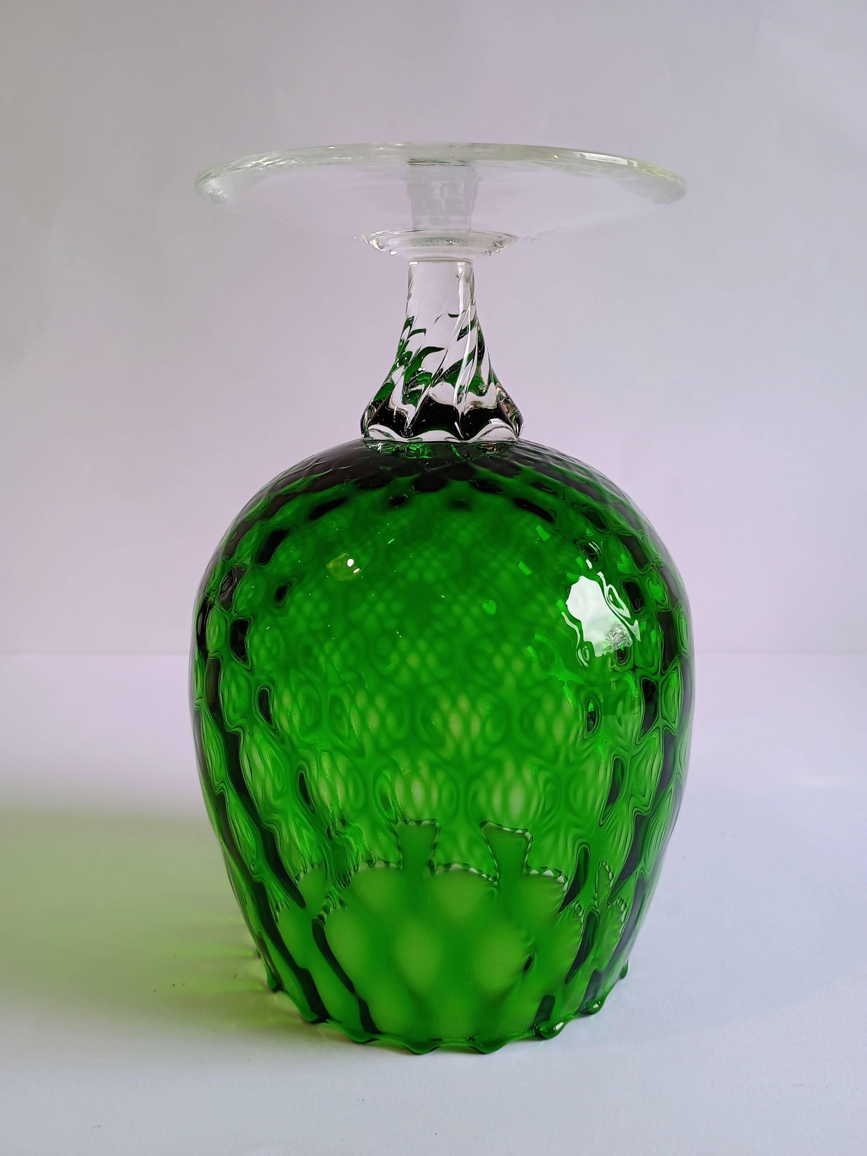 Vintage Green Glass Footed Vase