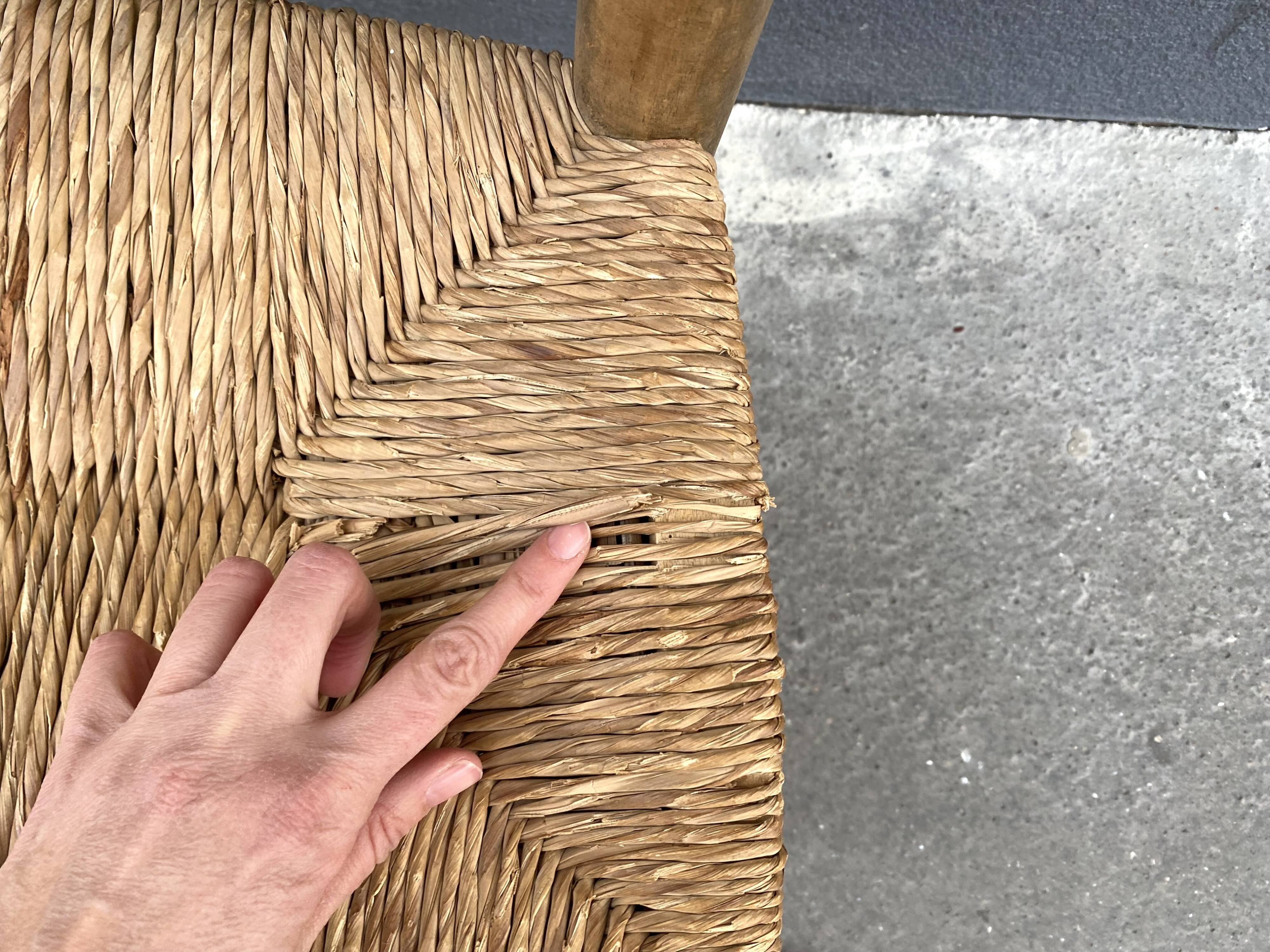 Set of 2 chairs in raw wood and straw from the 50s