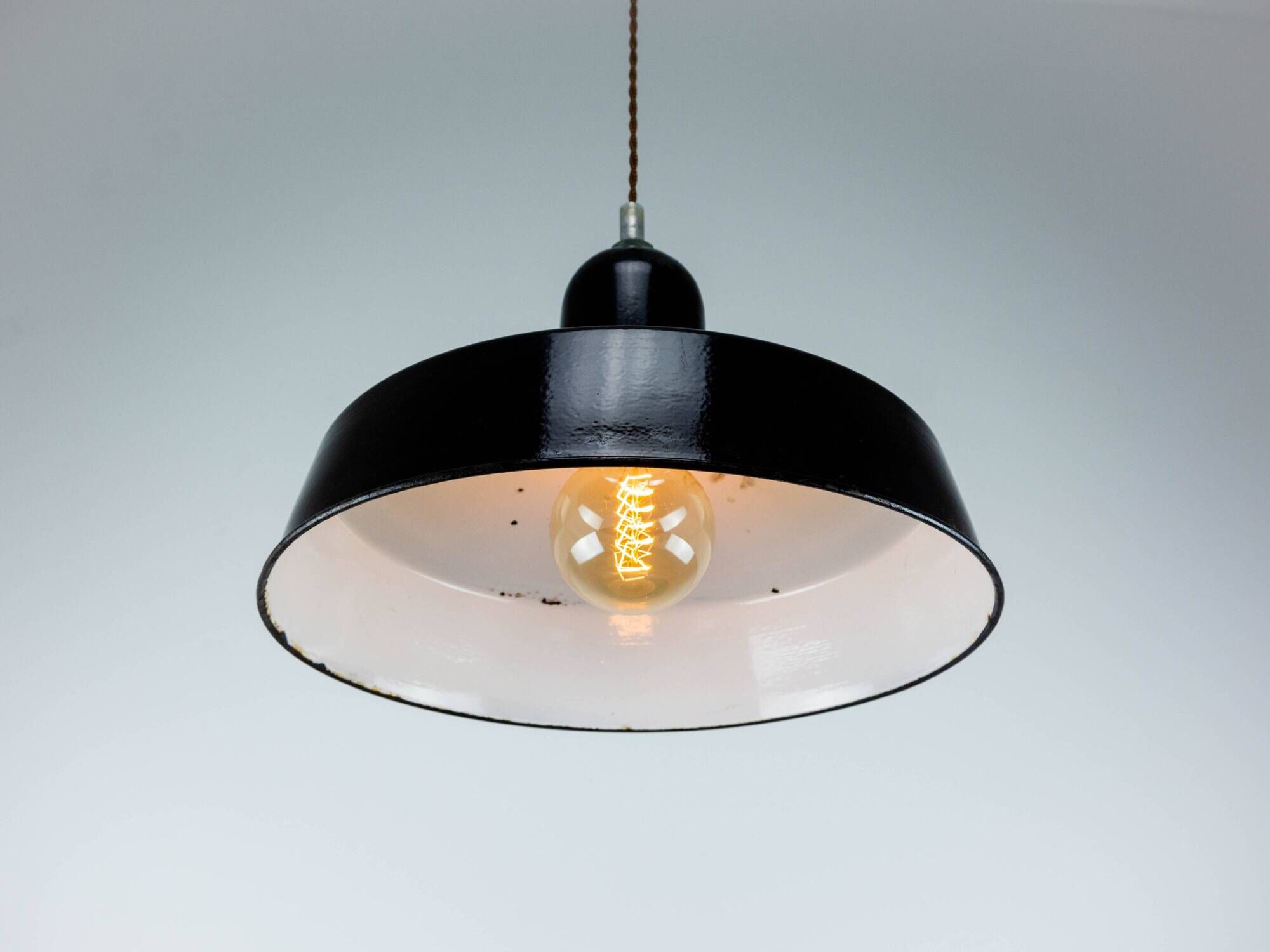 Industrial Black Metal Lamp with Visible Patina