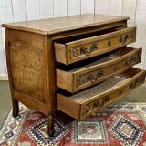 Commode de style Louis XV des années 1950 en merisier et loupe d'orme