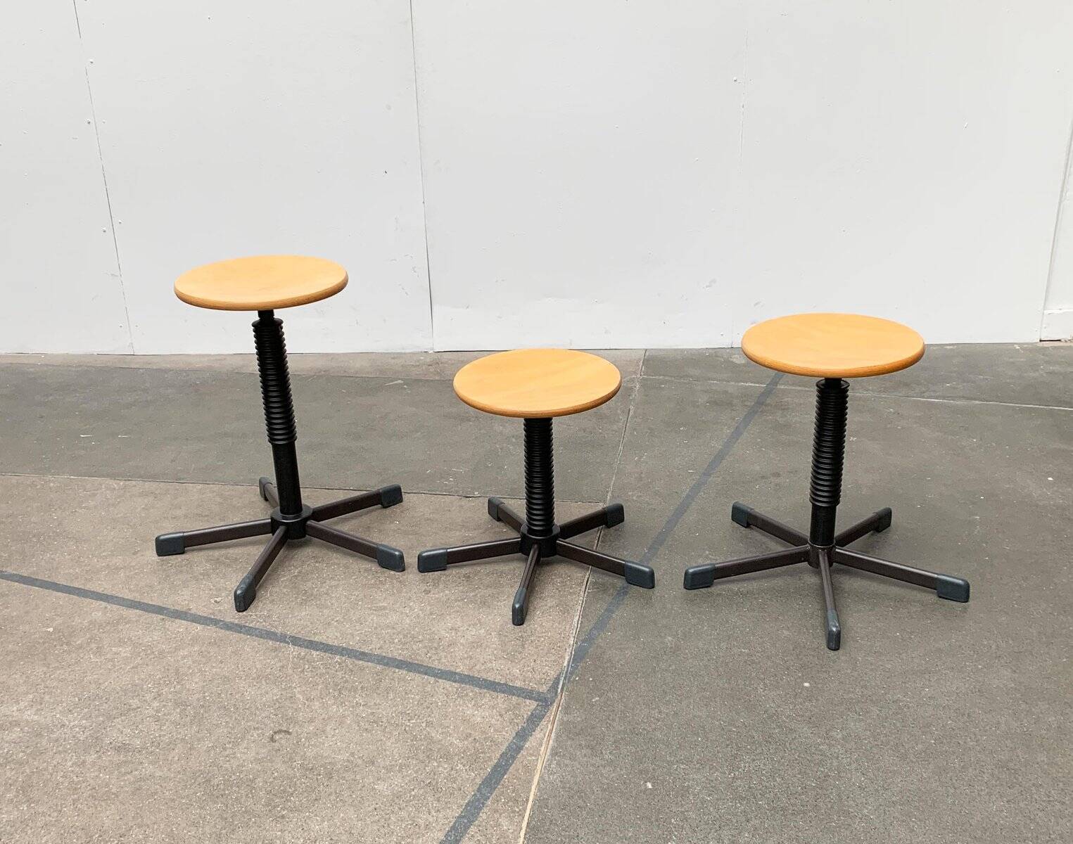 Vintage German industrial workshop stools, set of 3