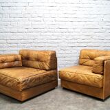Cognac leather patchwork modular sofa or daybeds, 1970s