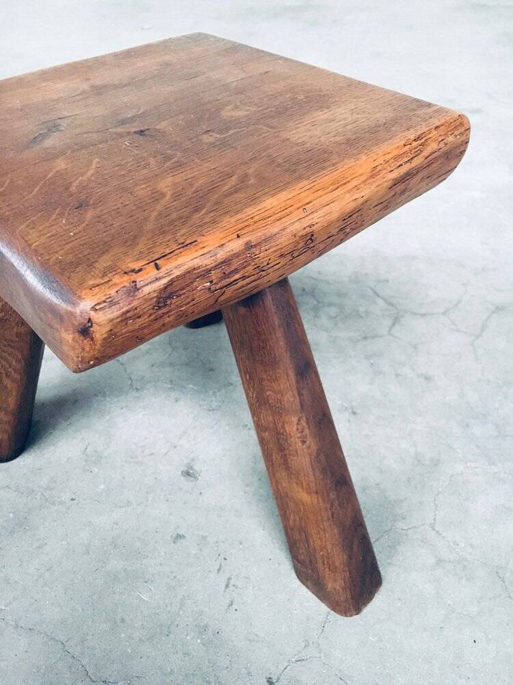 Small Tripod Oak Side Table / Stool, Belgium, 1950s