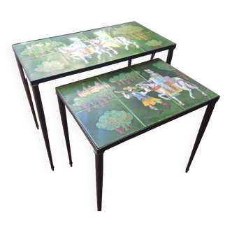 Lot de 2 tables gigognes avec carreaux de céramique