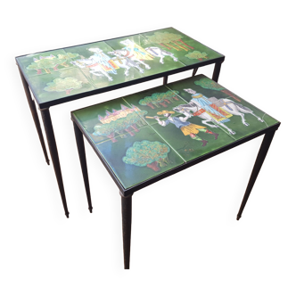 Set of 2 nesting tables with ceramic tiles