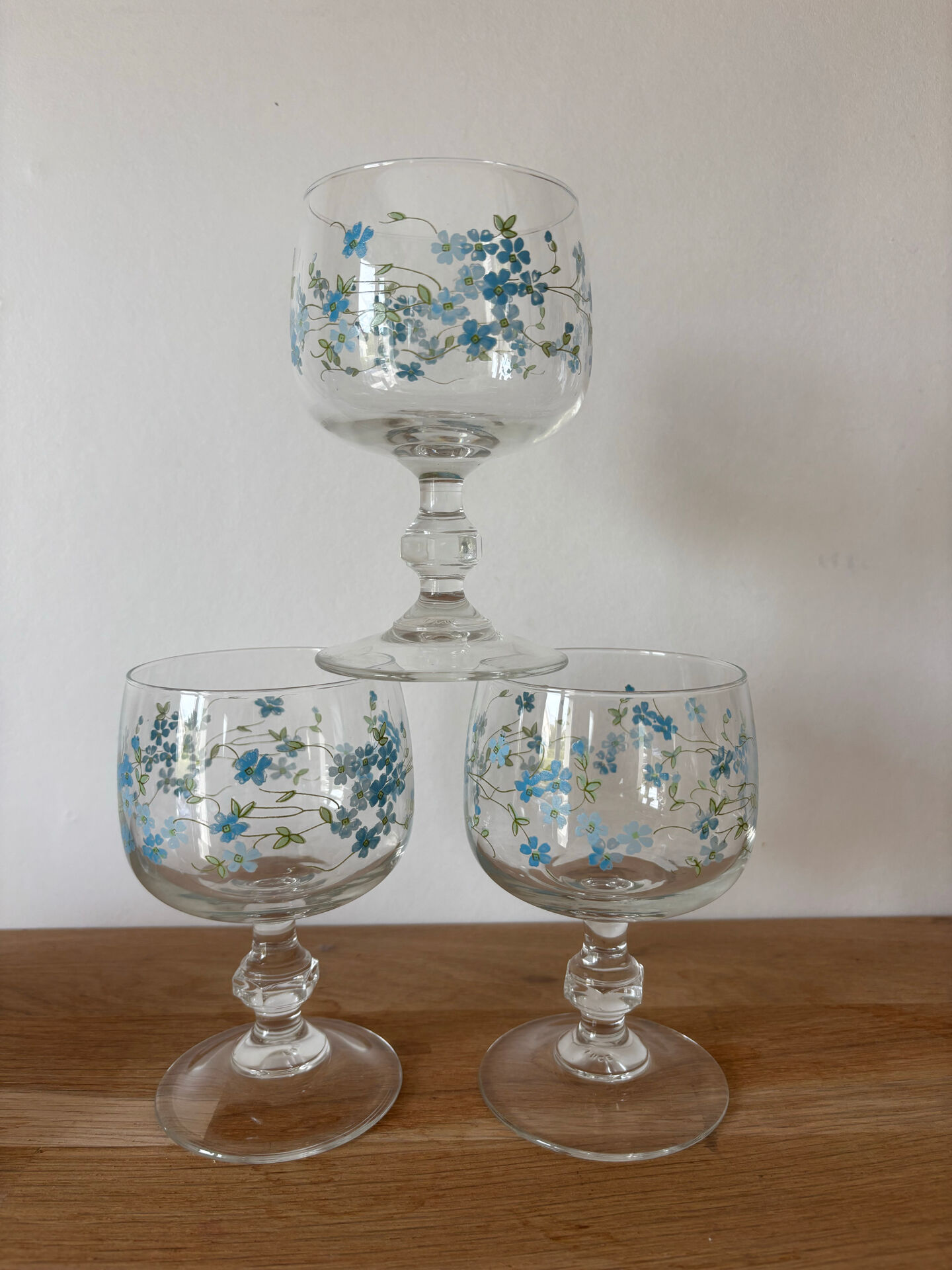 Vintage ensemble de 3 verres à pied grand format eau Arcopal véronica
