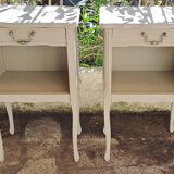 Set of two bedside tables in pearl gray painted wood 1960