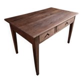 Table à manger française ancienne en merisier avec deux tiroirs, vers 1880–1920
