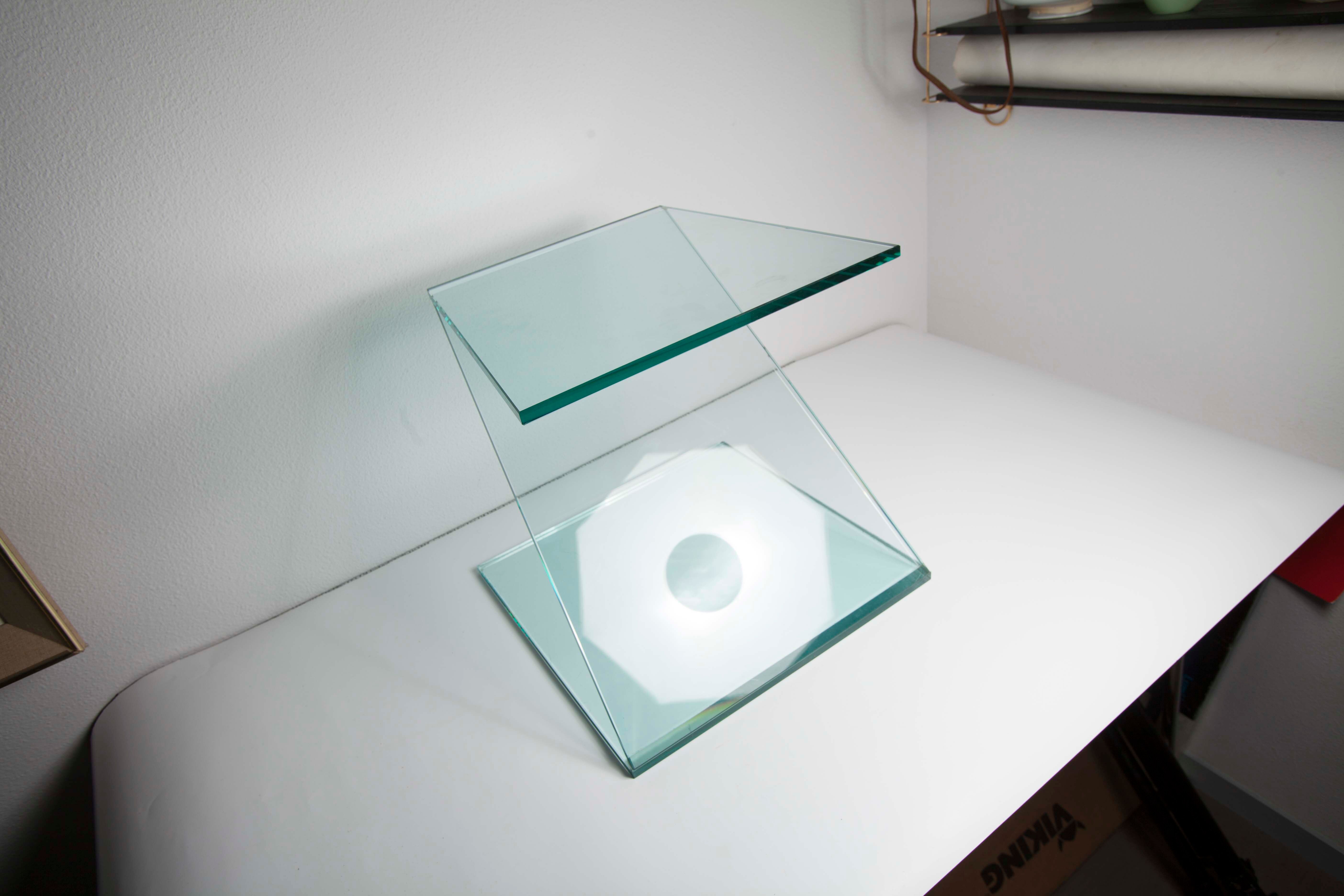 Z-shaped tempered glass side table