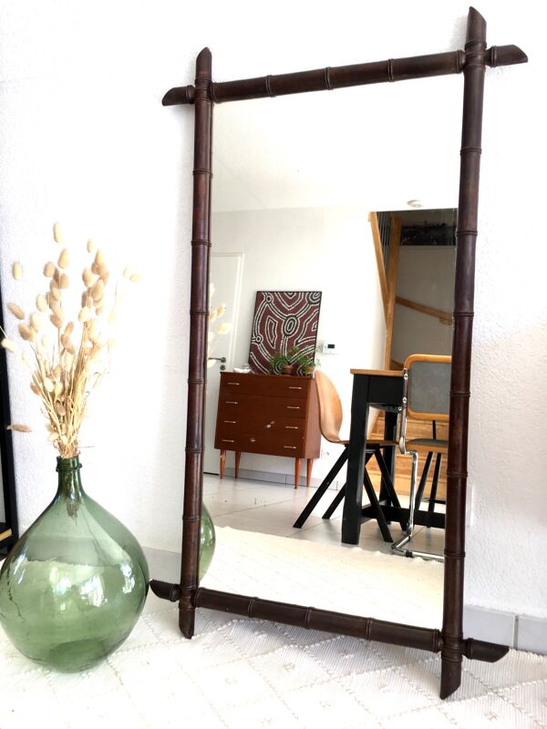 Miroir ancien bois façon bambou - 109x57cm