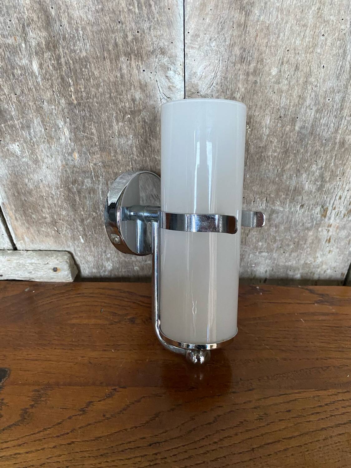 Old Delmas Disderot Wall Lamp Chrome Metal + White Opaline Vintage