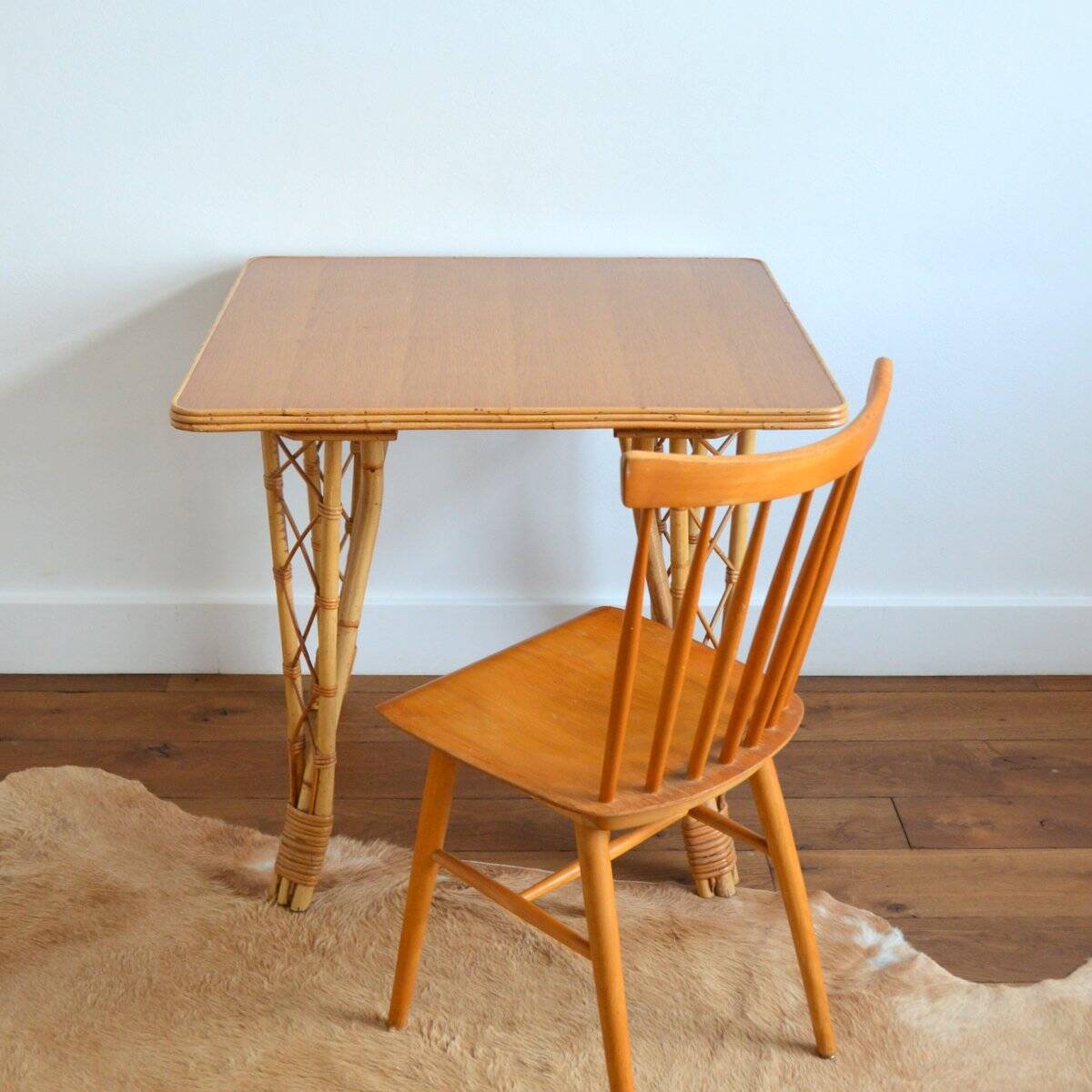 Vintage bamboo and rattan dining table 1960s