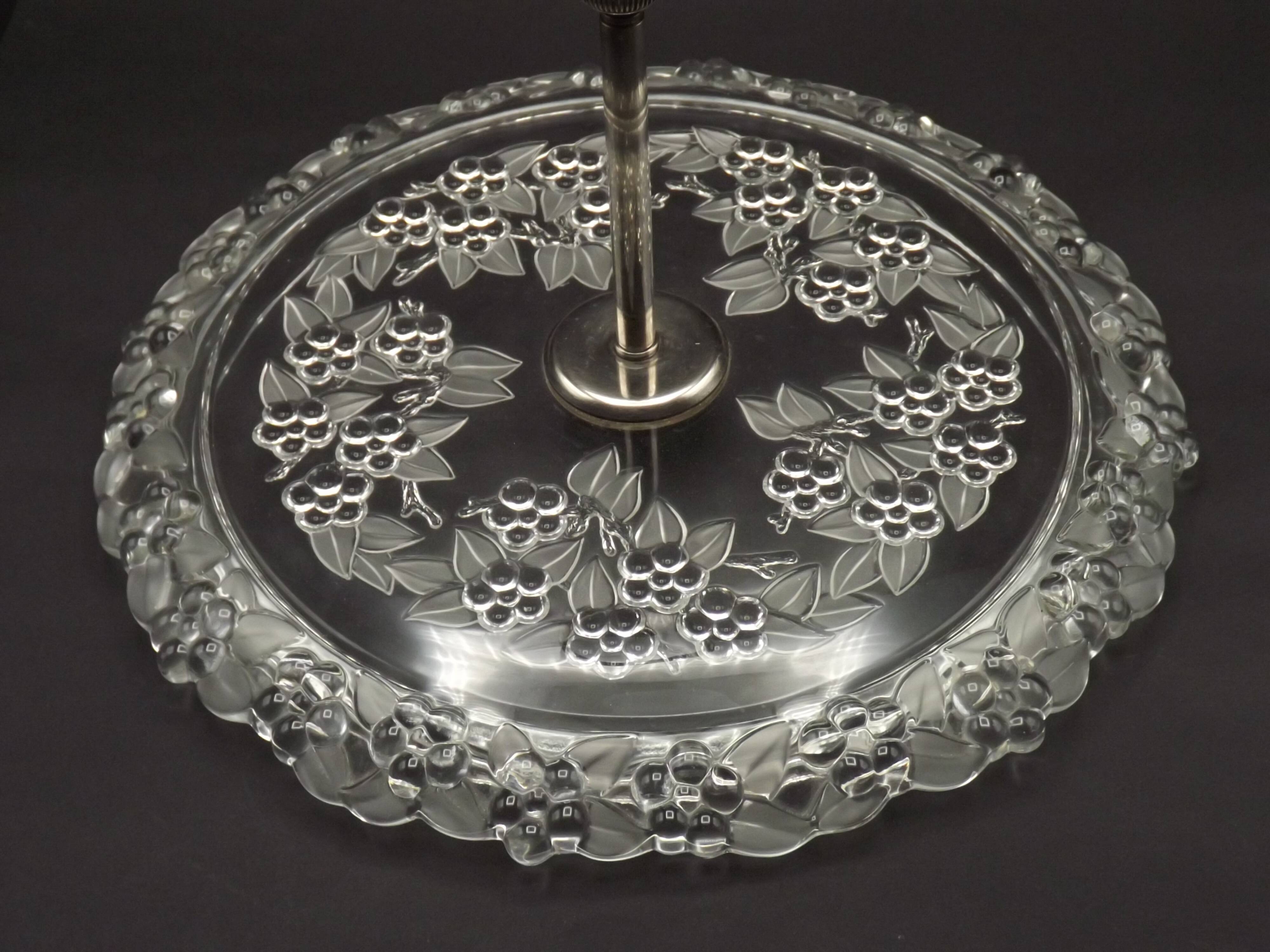 Vintage French cheese and sandwich serving plate, pressed glass with floral pattern.